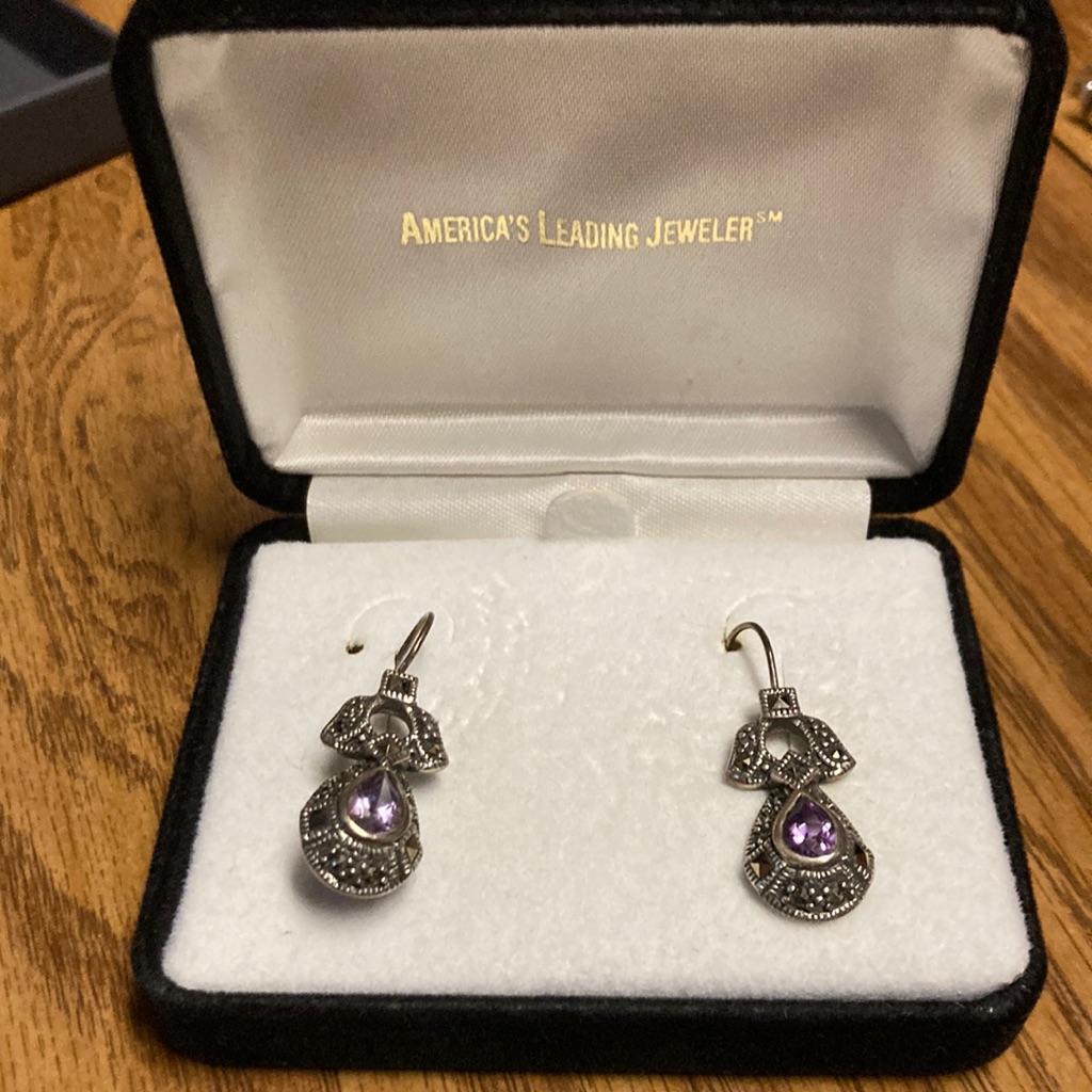 Vintage Amethyst Stone With Silver Earrings
